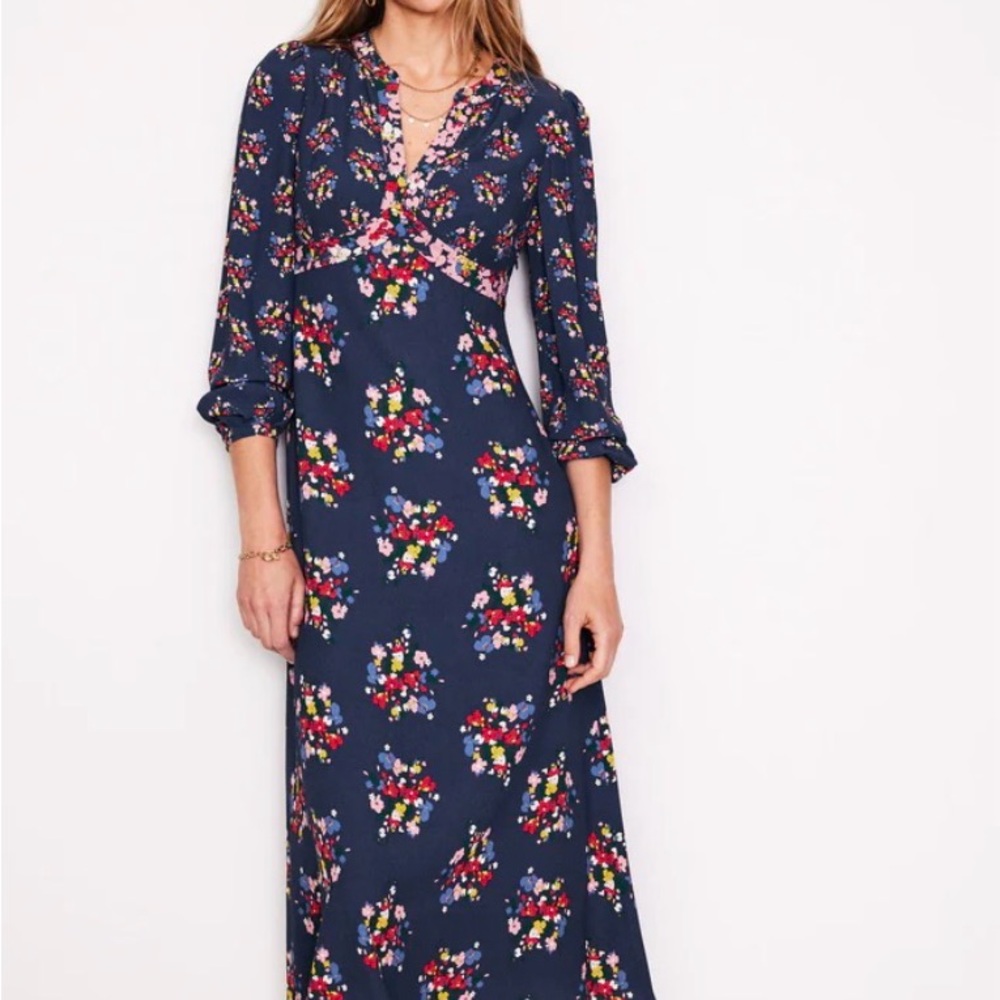Boden Imelda Border Print Midi Floral Navy Dress 16